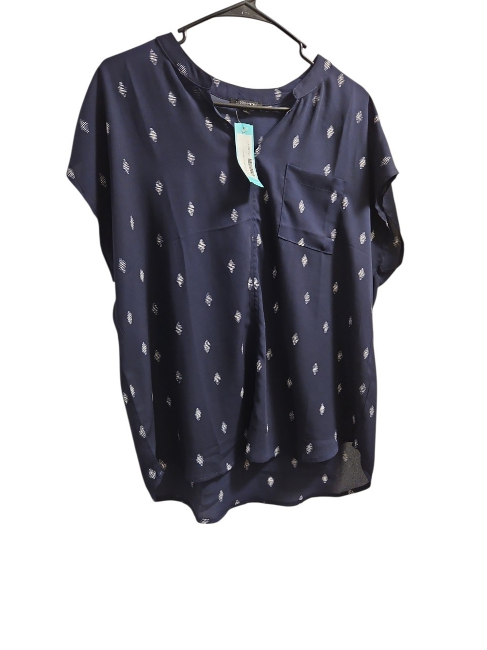 Papermoon Navy Printed Pocket Cap Sleeve Blouse